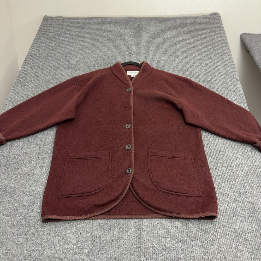 Vintage Diane Von Furstenberg Fleece Jacket Womens M/L Burgundy Polyester Casual